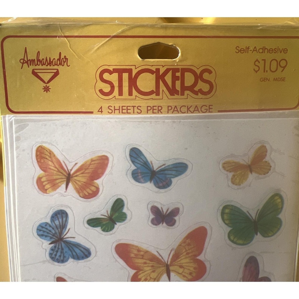 VTG 80s Stickers Hallmark Cards Butterflies 4 Sheets Pack 1982 Bunny Ambassador